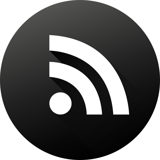 Black white, circle, high quality, long shadow, rss, social, social media icon